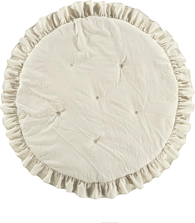 Lush Decor Baby Round Ruffle Play Mat 36" Diameter Neutral - Tummy Time Mat - Beige Playmat - Baby Play Mats for Floor - Nursery Decor
