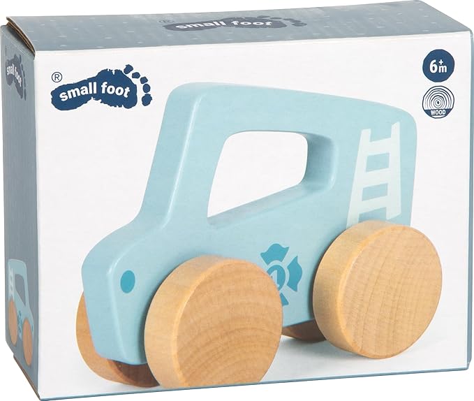 small foot Push Car Blue Wood 2-in-1 Gripping Toy & Toy Vehicle, Motor Skills Toy for Toddlers from 6 Months and up, 12710