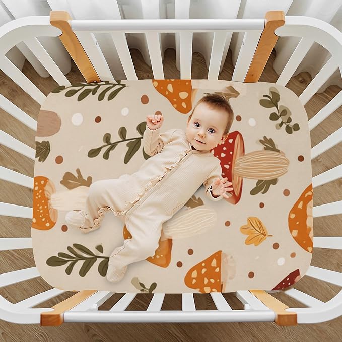 Baby Crib Sheet Mushroom Crib Mattress for Boys and Girls Forest Playard Sheet Soft Breathable Fitted Baby Mattress Cover 52x28in