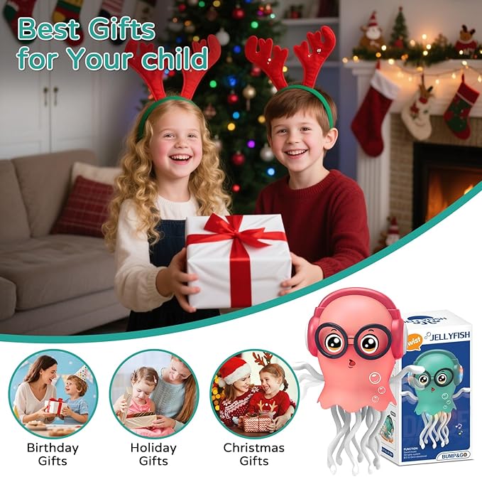 Electric Dancing Sea Creature Toy for Kids, 360° Rotating Tentacles with Music & Lights, Bump & Go Function, ABS Material, Ideal Gift for Ages 3+ (Battery Not Included) (Pink)