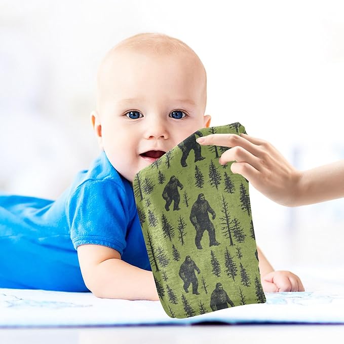 Bigfoot Baby Washcloths Newborn Muslin Burp Cloths 3 Pack Soft Cotton Baby Face Bath Towel Drool Bibs for Infants, Girls and Boys 11.8 x 11.8 Inch