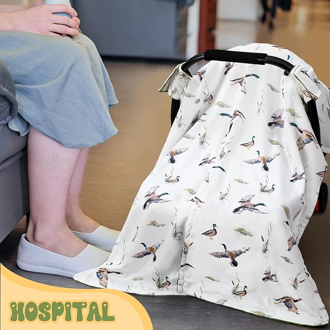 Honeydak Mallard Duck Car Seat Cover Baby Carseat Covers Minky Infant Nursing Canopy Breastfeeding Blankets Peekaboo Opening Mallard Duck Stroller Stuff for Newborn Baby Boy Girl, 27.5 x 39 Inch