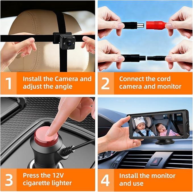 Baby Car Camera for 2 Kids 1080P Split-Screen Monitor Dual Cam Rear-Facing Cameras IR Night Vision 360° Rotatable Backseat Screen, Car Seat Mirror Alternative (0079 with 6.86in Monitor)