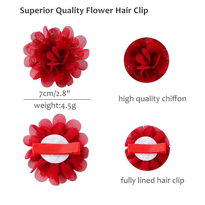 Cinaci 24 Pack/12 Pairs Solid 2.8" Chiffon Flower Fully Lined Alligator Hair Clips Duckbill Barrettes Accessories for Baby Girls Infants Toddlers Kids
