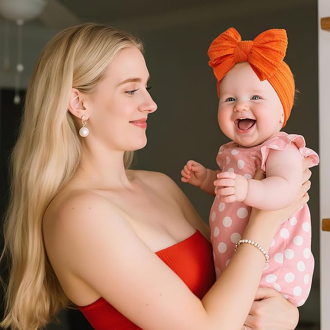 LemonSpace Handmade Baby Girls Headbands Soft Stretchy Nylon Halloween Thanksgiving Hair Accessories with Bows Fall Yellow Orange color for Newborn Baby Girls Infant Toddlers Kids(White Yellow Orange)