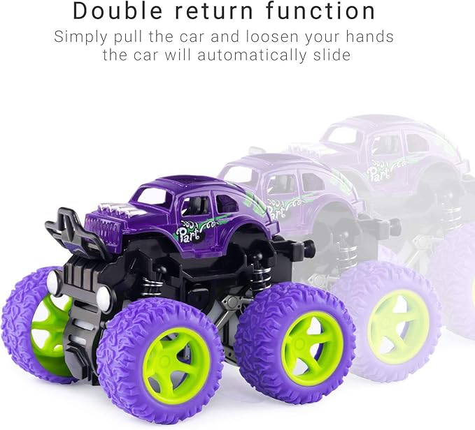 4 Pack Monster Trucks Toys for Boys 2 3 4 5 6 Year Old, Friction Powered Pull Back Car Toys for Toddlers Kids Ages 2-3-5-7, Best Birthday Christmas Party Gift for Boys and Toddlers