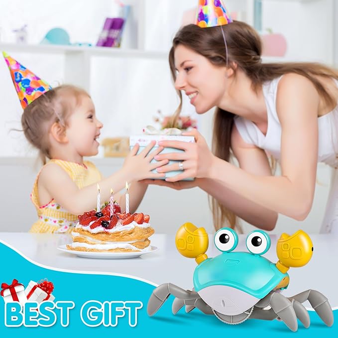 Crawling Crab Baby Toys with Music&Speed Control, Tummy Time Toys for 4 5 6 7 8 9 10 11 Boy Girl Easter Basket Stuffers, Dancing Walking Crawly Crab for Baby Toddler Infant 6-12-18 Months Kid 1-3