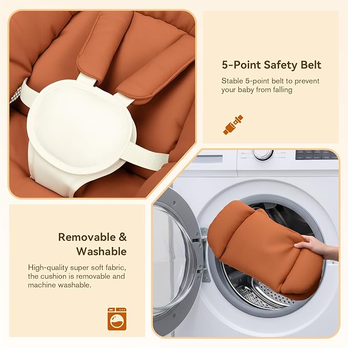 Baby Swings for Infants | Electric Portable Baby Swing with Bluetooth, 5 Swing Speed, 3 Timer Settings, 10 Lullabies, 5-Point Harness & Remote Control | Newborn Swing for Indoor & Outdoor (Brown)