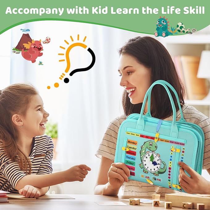 Toddler Busy Board for 1 Year Old, Montessori Toy Sensory Busy Book for Toddler 1-3 Fishing Game Life Skill, Learning Toy Car Ride Airplane Activities Travel Essential 2-4 Birthday Gift for Boy Girl