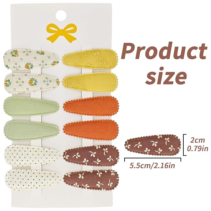 12 Pcs Floral and Solid Baby Hair Clips - 6 Styles Snap Barrettes (2 Each) for Girls & Toddlers, Non-Slip Toddler Hair Clips for Easy Outfit Matching