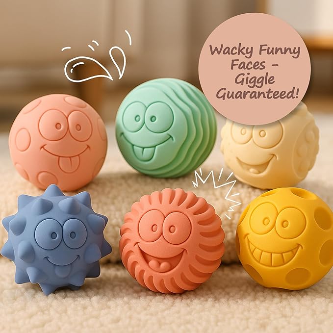 6PCS Sensory Balls for Baby, Soft Textured Balls for Infants & Toddlers 6-12 Months, Colorful Infant Ball Toys for Tummy Time & Learning, Montessori Gift for Baby Boys & Girls