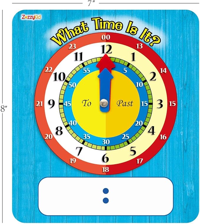 ZazzyKid Time Learning Analog Clock for Kids - Pack of 5 (7 x 8 Inches) with 5 Erasable Markers: Teach Children to Tell The Time