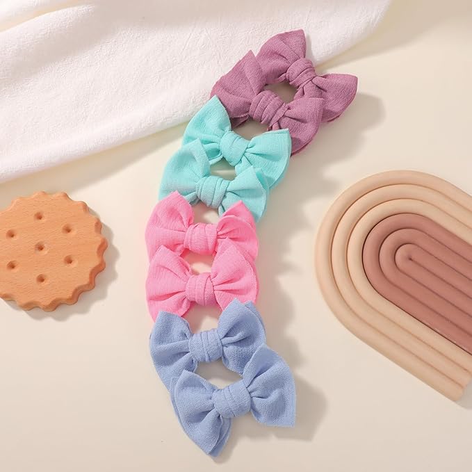 Choicbaby Baby Hair Clips 3” Fabric Girl Hair Bows Baby Barrettes Accessories with Alligator Clips for Toddlers Kids Infant(8pcs-Green Blue Pink Purple)