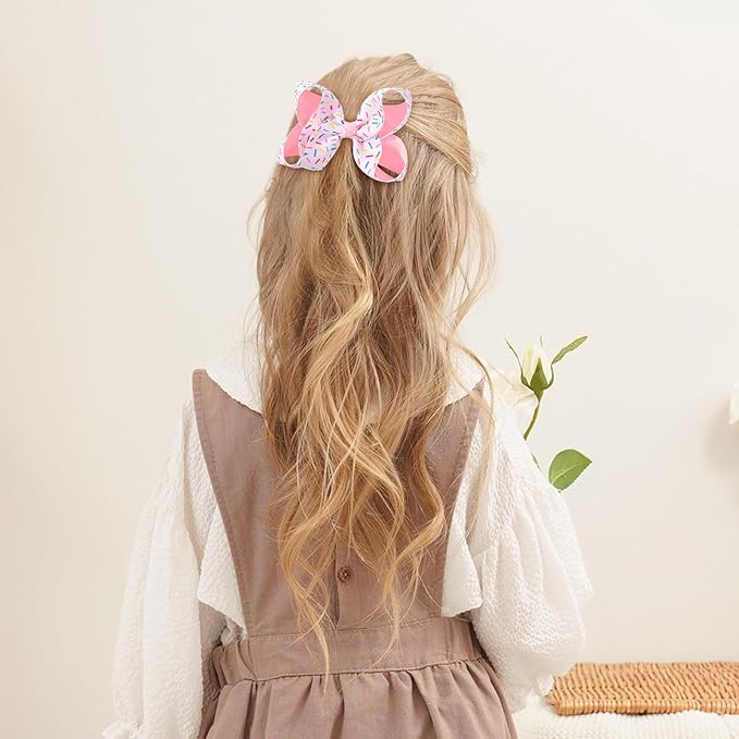 YHXX YLEN 2PCS 4.5 Inch Hair Bows for Girls, Birthday Grosgrain Ribbon Bows with Alligator Clips, Sprinkle Confetti Style Hair Accessories for Toddlers Kids Girls