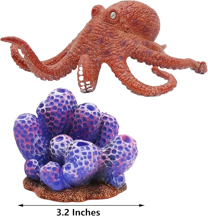 Gemini&Genius Octopus Toys for Kids, Realistic Octopus Action Figure, Marine Animal Figurine Toy, Under The Sea Life Figure Educational Gift, Display and Play Toy, Collection Toys for Kids