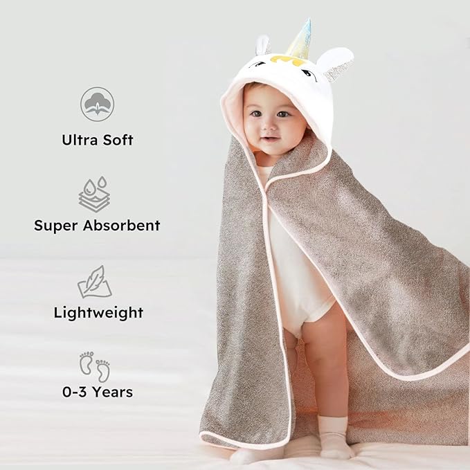 Baby Towels Toddler Bath Towels with Hood Super Soft & Absorbent Plush Fleece Hooded Towels for Baby Large 34x34 Inch (Coffee)