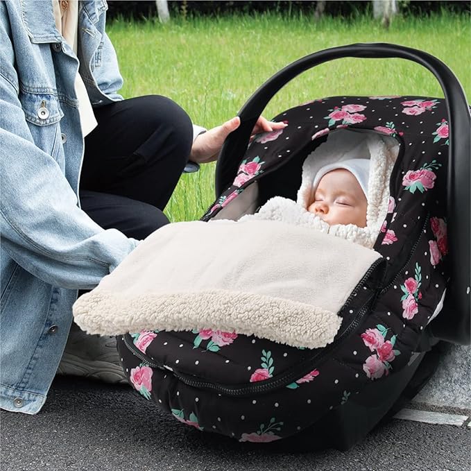 The Peanutshell Car Seat Cover - Protective Covers for Baby Girl, Easy to Clean Accessories, Weather-Resistant Infant Winter Car Seat for Baby Carseat - Floral Rose