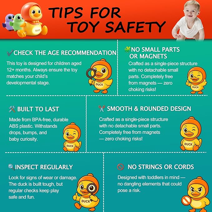 Baby Musical Walking Duck Toy, Follow-Me Waddling Duck for Tummy Time & Crawling Training, Light Up Infant Toys 6–12 Months, for 1 Year Old Boys Girls