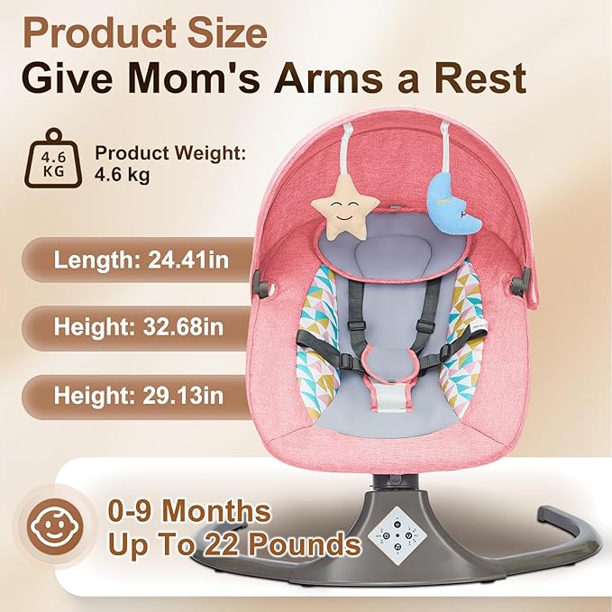 Electric Baby Swing for Infants,Multifunctional 3-in-1 Rocker,5-Speed Adjustable,Remote Control,10 Melodies,5-Point Harness,for Infants Up to 30 lbs, Up to 12 Months Easy Assembly (Pink)