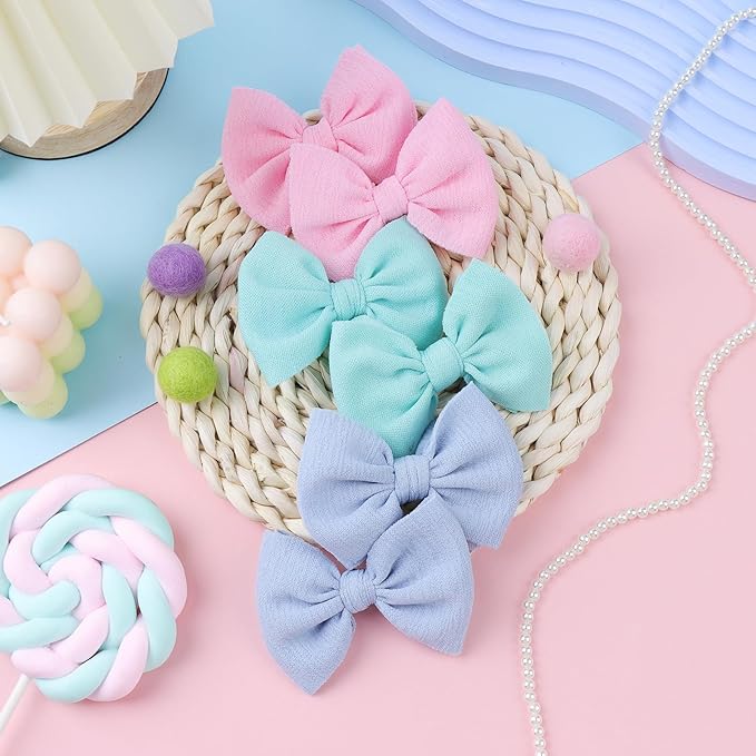 Baby Girls Hair 3'' Bows Clips Set Handmade Bow Hair Clips Hair Accessories Alligator Clip for Babies Infant Toddlers Little Kids 6 PCS Light Blue Aqua Pink
