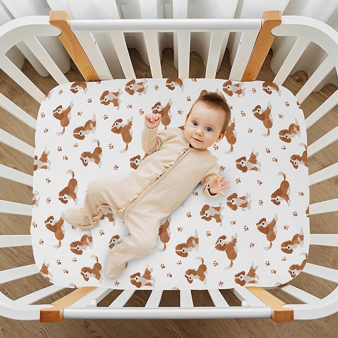 Baby Crib Sheet Cavalier King Charles Spaniel Dog Crib Mattress for Boys and Girls Playard Sheet Soft Breathable Fitted Baby Mattress Cover 52x28in