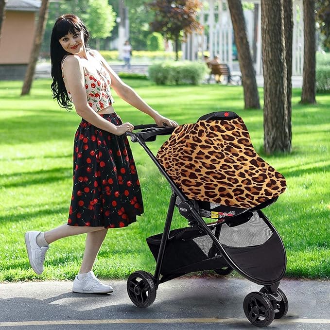 Black Gold Leopard Baby Car Seat Covers, Nursing Cover Breastfeeding Scarf Soft Breathable Stretchy Coverage, Infant Stroller Cover for Boys Girls
