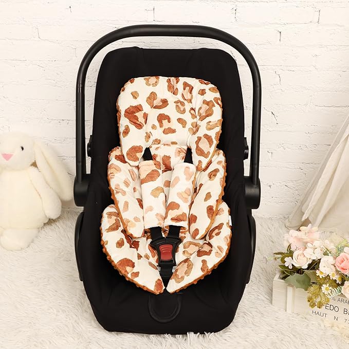 Infant Car Seat Insert Head and Body Support, GFU Reversible Newborn Insert for Carseat With Strap Pads, Soft Stroller Cushion Pillow Insert for Boys and Girls, Fits for Stroller, Swing, Leopard Print