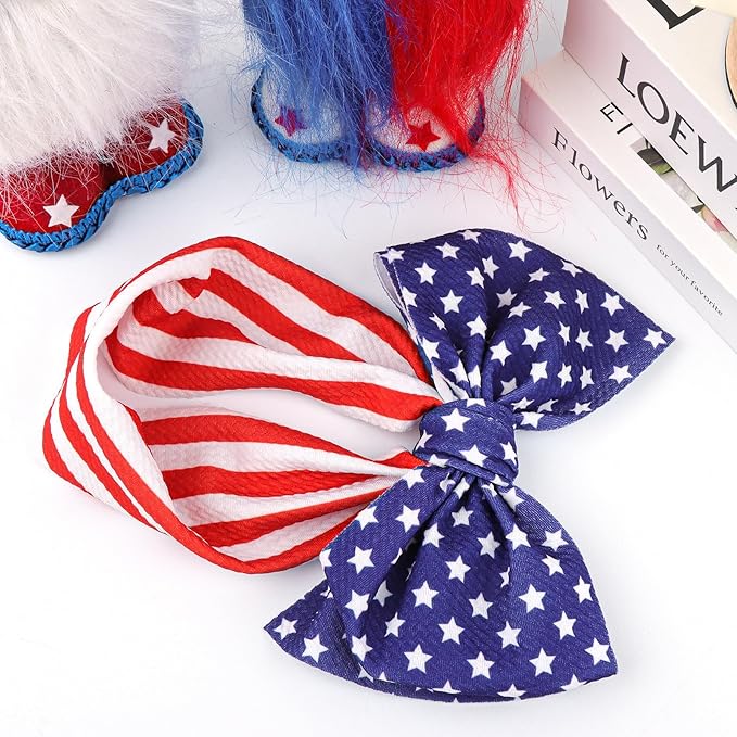 YanJie 4th of July Baby Nylon Headbands, Red Blue White Star Hair Accessories with Big Bows for Newborns, Infants, and Toddler Girls (America Flag)