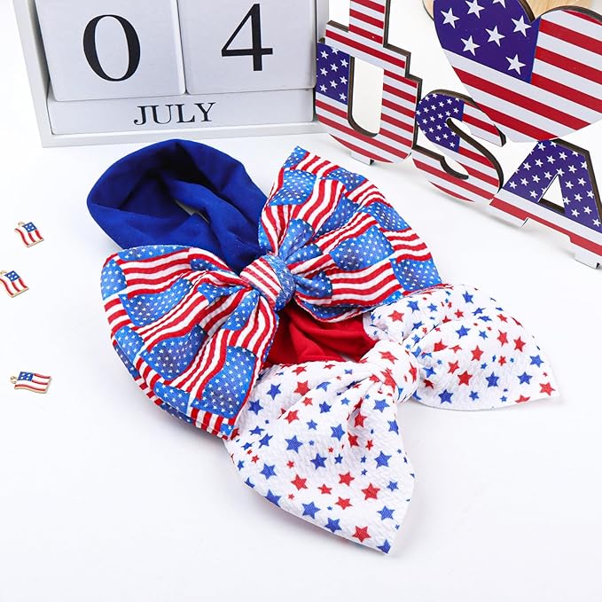 Hairband - 2Pcs 6 inches Baby Girl Bows Headbands with American Flag and Stars, One Size Fit All, Wonderful Gift for 4th of July, Baby Showers, Baby Gifts and Family Photography, Bright Color