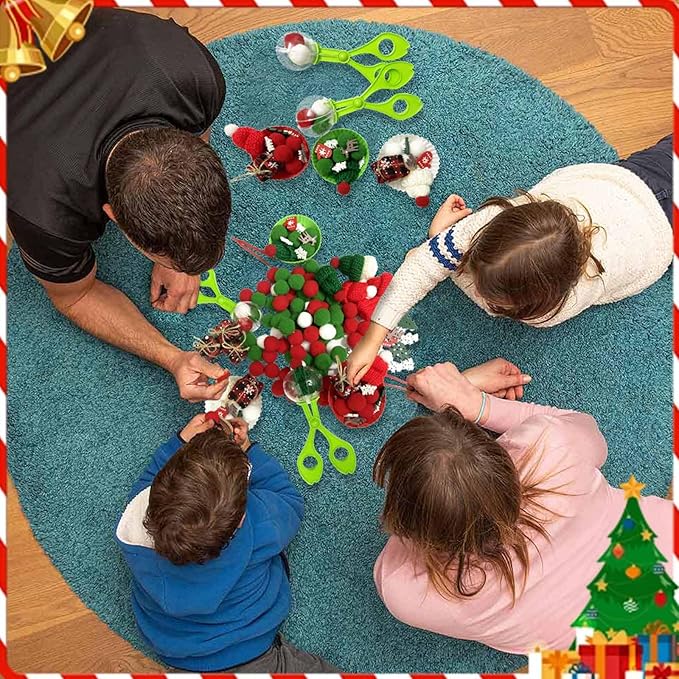 176 Pcs Christmas Sensory Bin Filler Fine Motor Toys Counting Sorting Winter Sensory Bin Items 100 Pom Poms 50 Wodden Ornaments 10 Xmas Knit Hats 5 Xmas Gift Boxes for Early Childhood Education