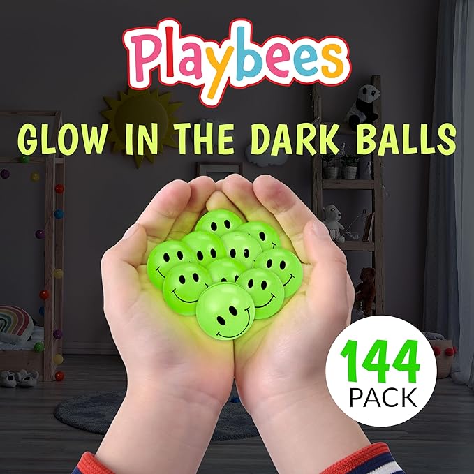 Playbees Glow in The Dark Bouncy Balls Bulk for Kids Super Bouncy Small Balls 1 inch for Kids Vending Machines Goodie Bag Stuffers for Boys and Girls