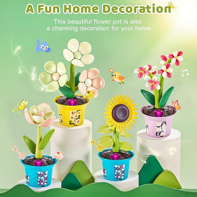 Flower Building Toy with Music, Flowers Botanical Plants Blocks Sets Kits, Halloween Birthday Thanksgiving Gift Ideas for Kid Girl Boy Child, Home Dorm Room Desk Decor, Ages 5 6 7 8, Orchid