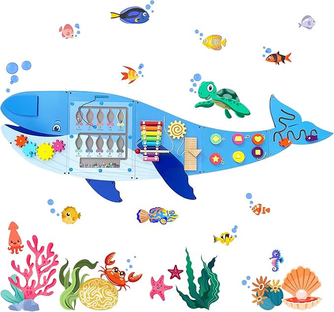 Molcey Sensory Wall Panel for Kids, Includes Removable Theme Stickers, Large Busy Board Wall Mounted Activity Board for Toddlers 1-3, Montessori Wall Toys Interactive Play Panel for Babies Ages 3-5