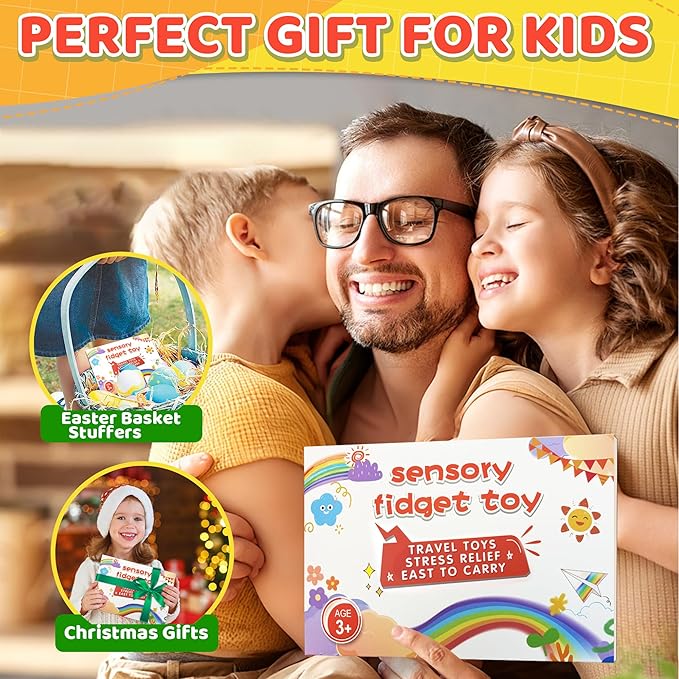 4 in 1 Airplane Travel Activities Car Ride Essential Gift for Toddler Color Sorting Sensory Autism Toys Matching Game Restaurant Quiet Fidget Toy Valentine for Kids 3-5 Easter Basket Stuffer