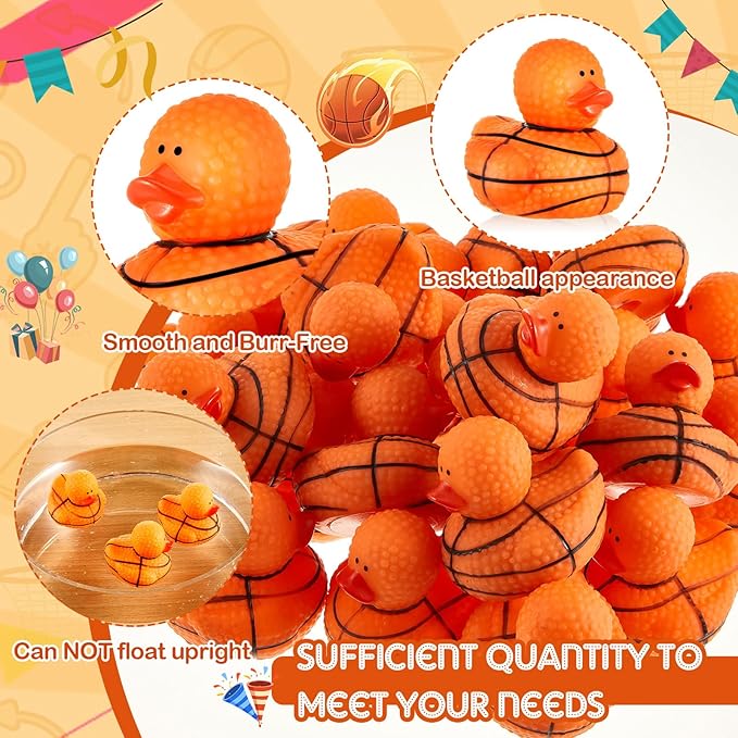 Deekin Rubber Ducks 2 Inch Bulk Sport Party Favors for Team Events Decorations Birthday Party Supplies Club Player Gift(100 Pcs,Basketball Texture)