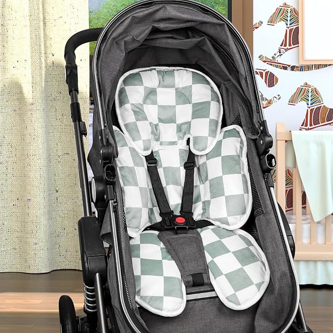 DILIMI Infant Car Seat Insert, 2-in-1 Carseat Head Support for Newborn, Soft Baby Head Support for Car Seat, Stroller, Bouncers, Green Checkered
