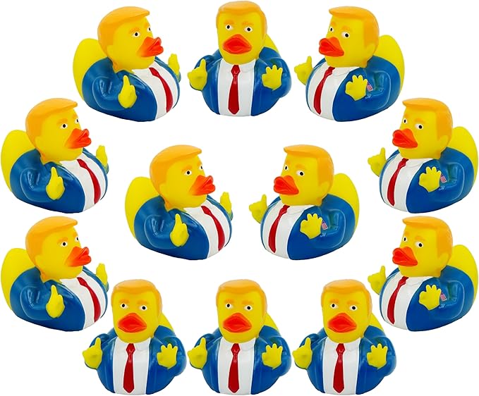 President Trump Rubber Ducks - Bulk 12 Pack - 2.3 Inch Funny Duckies for Jeep Ducking, Bath Tub Toys, Christmas White Elephant Exchange Gag Gift for Adults