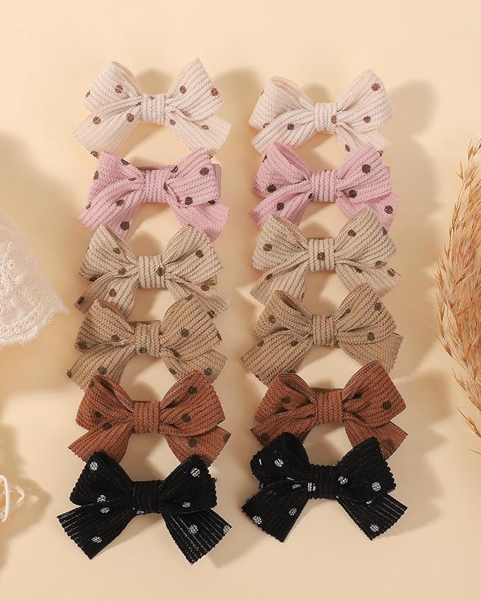 doboi 12 Pcs 2Inch Hair Clips Non Slip Small Bows Polka Dots Alligator Clips Hair Accessories for Little Girls Toddlers Teens