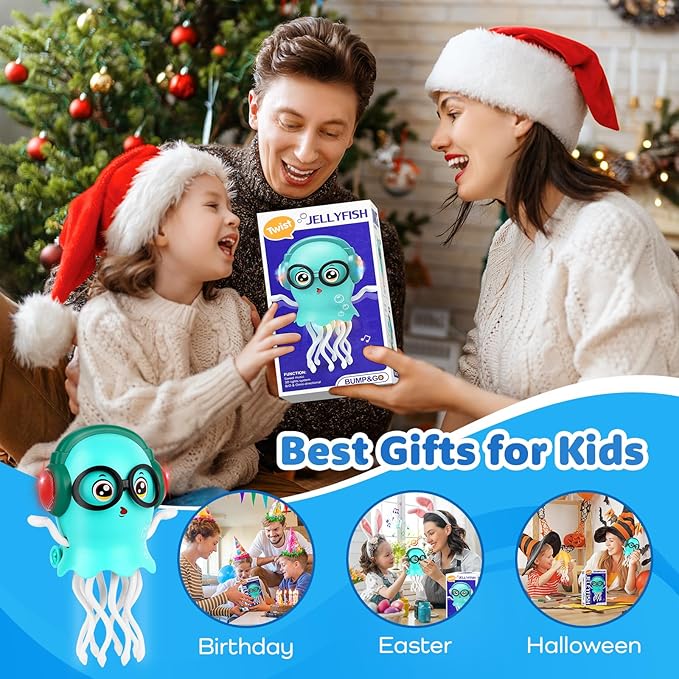 Dancing Jellyfish Babies Toy Music Crawling Octopus 6-12 Months Tummy Time Toys Magic Glowing Squid 1st Birthday Gifts for Toddlers 1 2 3 4 5 6 Year Old Kids Funny Gift for Baby Girl Boy Age 1-3