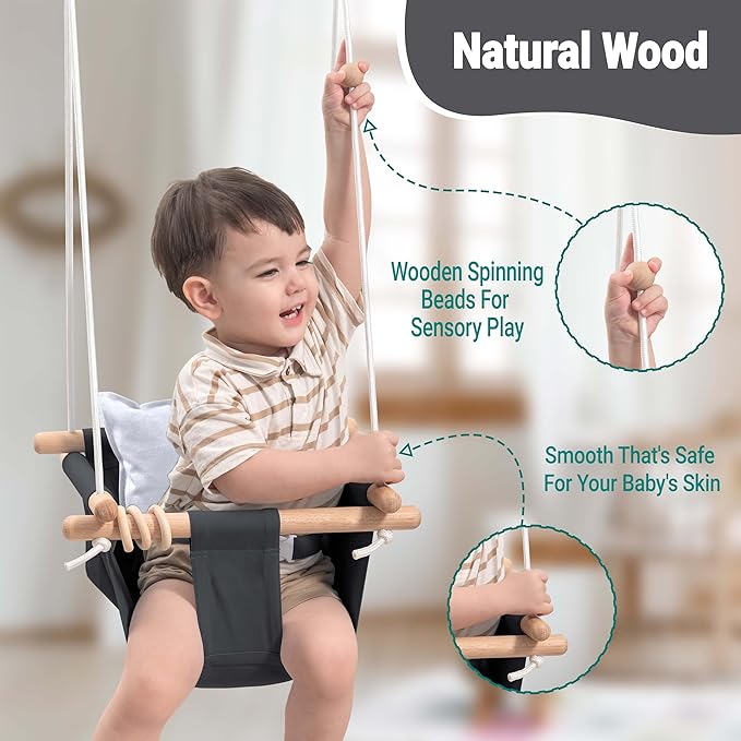 Baby Swing Outdoor and Indoor - Canvas Baby Swing 6 Months to 3 Years, Durable Baby Swing Chair, Indoor Baby Swing, Outdoor Baby Swing, Full Set of Ceiling Screws (Gray)