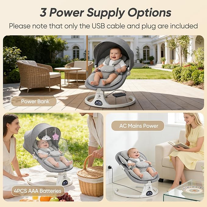 Baby Swings for Infants, Smelluck Electric Baby Swing with Upgraded 3 Adjustable Backrest, 12 Preset Melodies, 5 Speeds, Remote Control and Bluetooth, Portable Infant Swing for Indoor and Outdoor