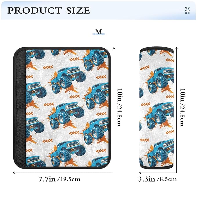 Cartoon Truck Car White Car Seat Belt Covers for Kids 2 Pack Toddler Seat Belt Pad for Girls Boys Soft Soft Stroller Seat Strap Cushion Shoulder Pads for Babys, Seat Shoulder Protector for Vehicle