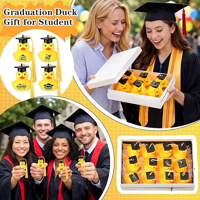 Yaomiao 48 Pcs Graduation Rubber Ducks Bulk Rubber Ducks Toys Cake Topper for Bathtub Swimming Pool Decorations Graduation Duck Gifts for Graduate Party Favors
