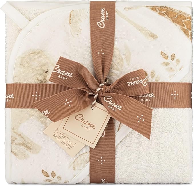 Crane Baby Hooded Towel, 100% Cotton & Terry Cloth Hooded Baby Towels for Boys & Girls, Safari Animal, 30" w x 30" h, Hooded Baby Beach Towel, Baby Pool Towel, Baby Bath Towel, Hooded Towels for Baby
