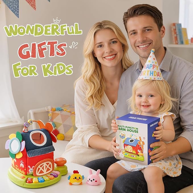 Baby Toys 6-12 Months, Musical Toys for 1 Year Old, Stuffed Farm Animals for Baby, 6 7 8 9 10 12 Month Old Baby Boy Girl Gifts, Sensory Montessori Toys for 1 Year Old