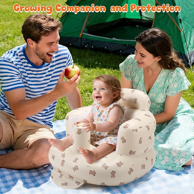 Inflatable Baby Seat for 3-36 Months, Back Support, Built-in Air Pump, Learning to Sit, Blow Up Floor Seat