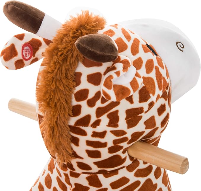 Qaba Kids Plush Ride-On Rocking Horse Toy Giraffe Style with Song for 18-36 Months, Brown