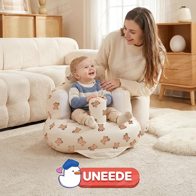 UNEEDE Inflatable Baby Seat for 3 Months & Up, Infant Floor Chair for Sitting Up with Built in Air Pump, Lightweight Travel Baby Seat for Home, Camping, Beach & Outdoor