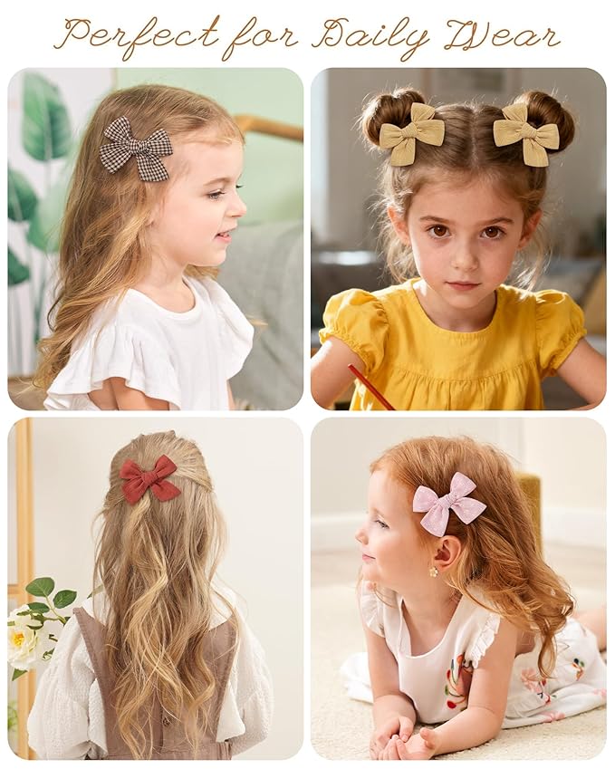 doboi 20PCS Baby Girls Linen Hair Bows Clips Fully Lined Hair Barrettes Accessories for Babies Infant Toddlers Kids in Pairs