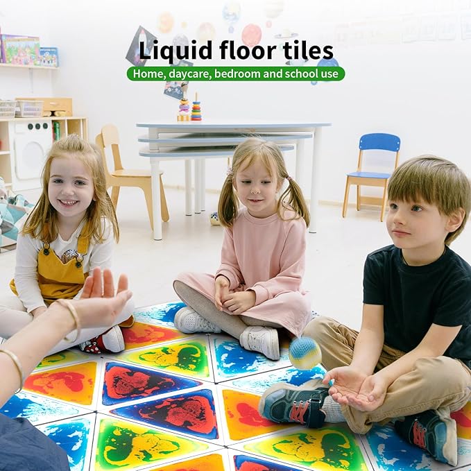 LONGKING 4-Sheet Liquid Triangle Sensory Tiles, Colorful Floor Tile for Play Centers, Playroom, Lava Tiles, 12.7" x 14.7"
